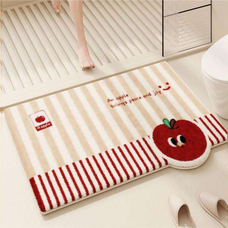 Thick Plush Bath Mat - Cute Apple Design