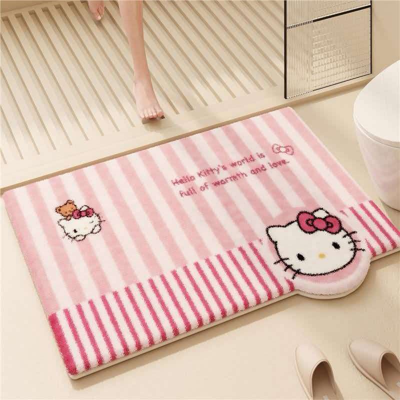 Thick Plush Bath Mat - Pink Cat Design