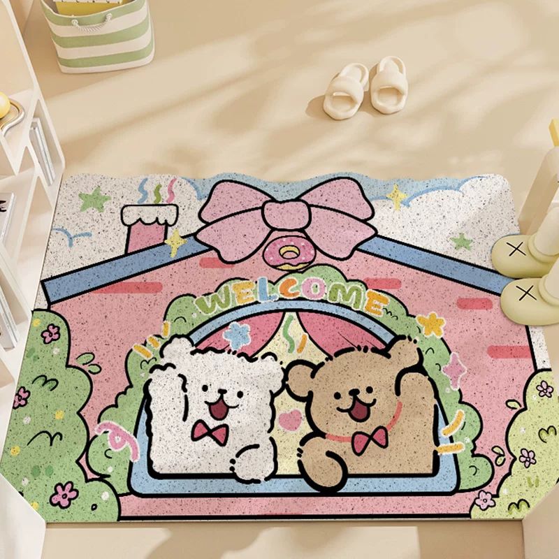 Cute Puppy PVC Coil Door Mat - Pink Puppy House