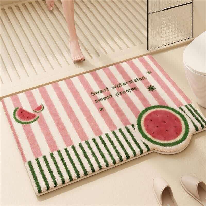 Thick Plush Bath Mat - Watermelon Pink Summer Design