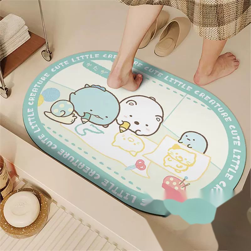 Sumikko Gurashi Oval Diatomite Bath Mat - Mint Friends