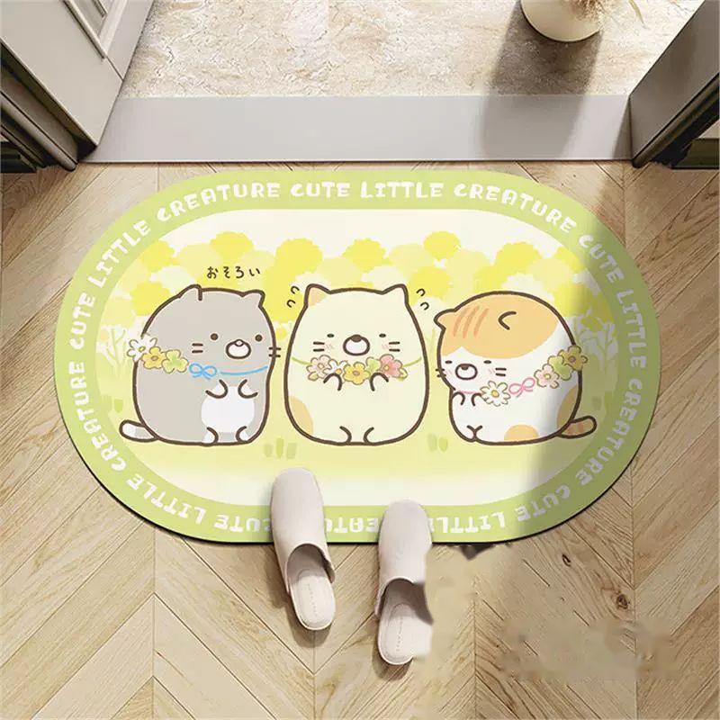Sumikko Gurashi Oval Diatomite Bath Mat - Three Cats