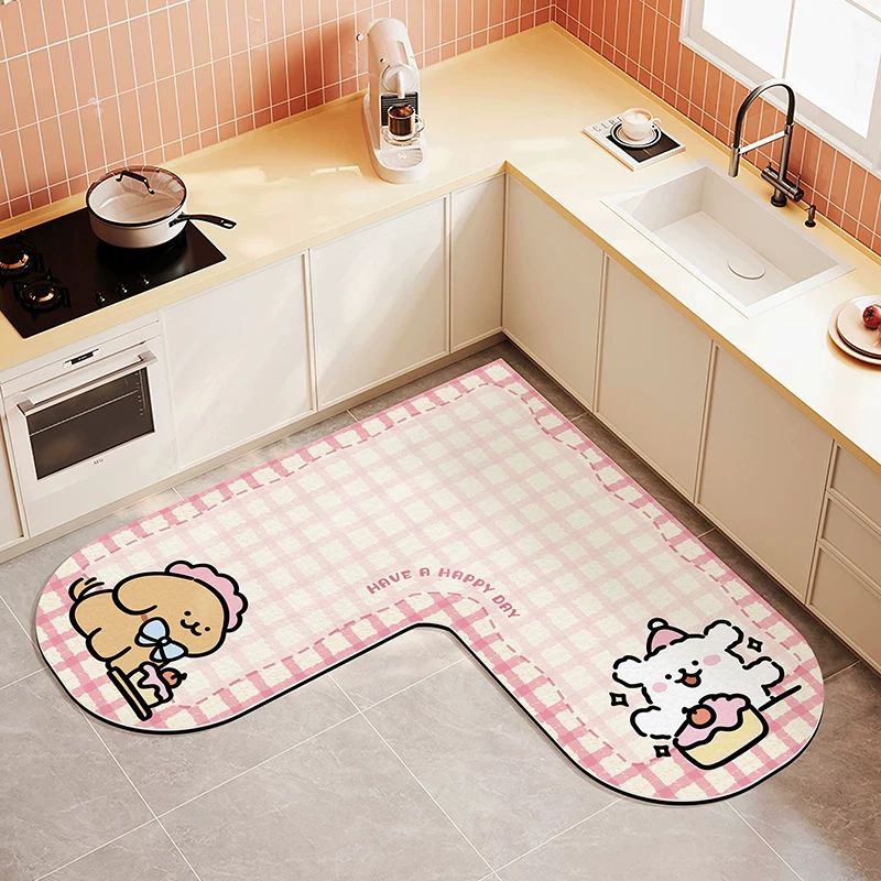 Cake Puppy L-Shaped Kitchen Mat - Pink Stripes