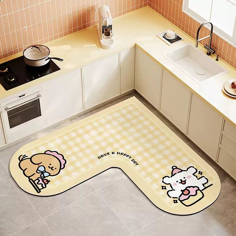 Cake Puppy L-Shaped Kitchen Mat - Yellow Plaid