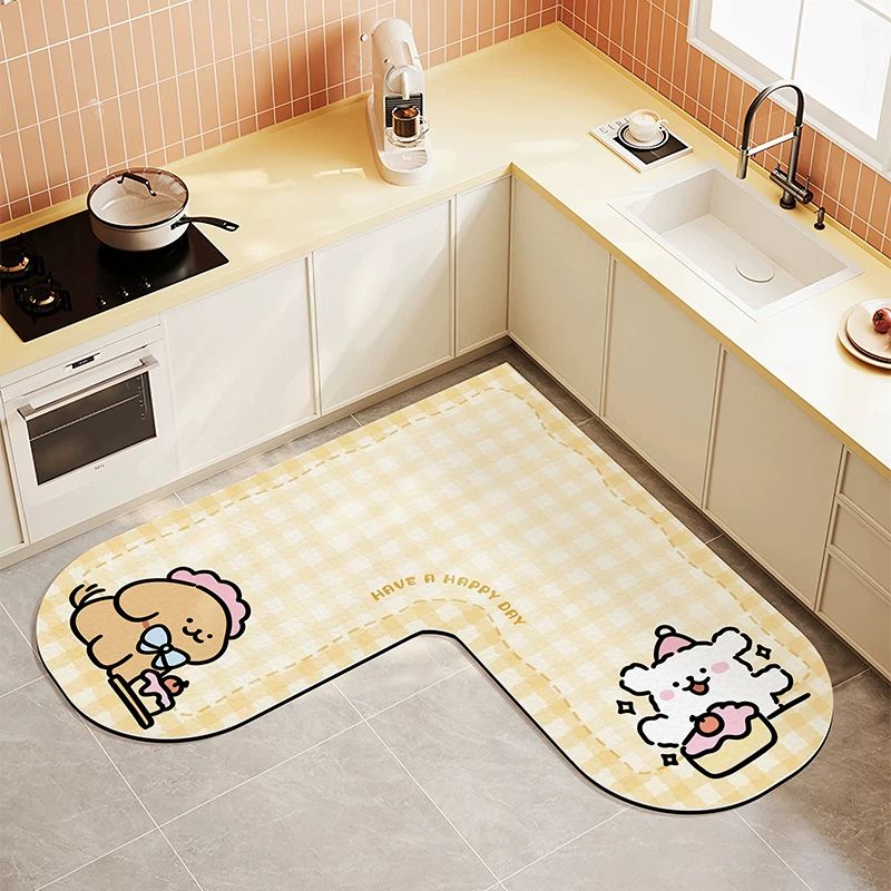Cake Puppy L-Shaped Kitchen Mat - Yellow Stripes