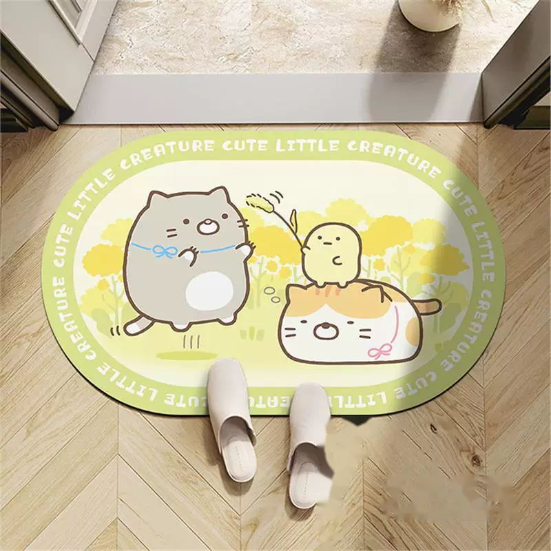 Sumikko Gurashi Oval Diatomite Bath Mat - Playful Cats