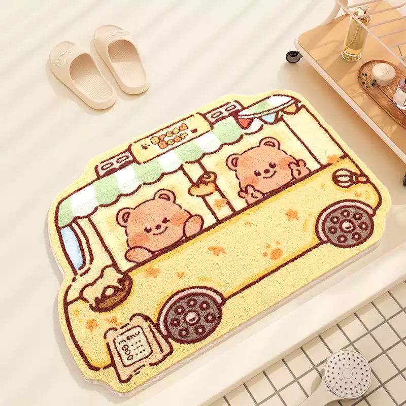 Brown Bear Bus Faux Cashmere Bath Mat