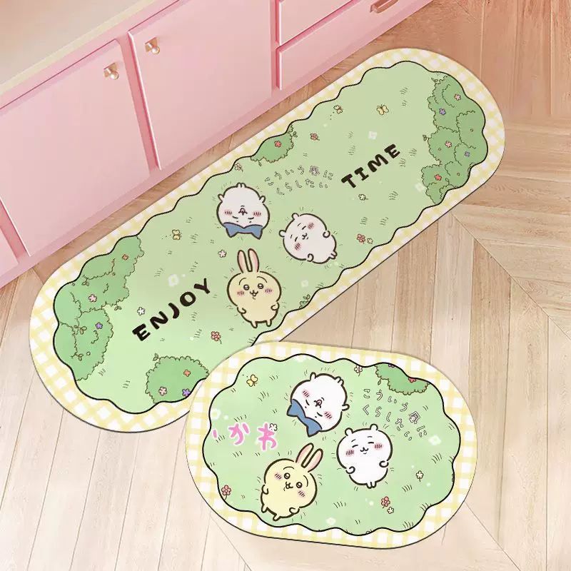 Chiikawa Kitchen Mat - Green Enjoy Time