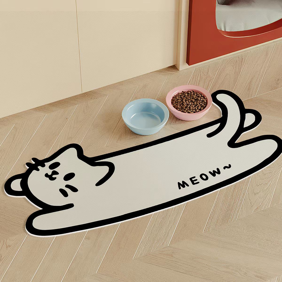 Cute Long Cat Diatomite Mat - White Cat