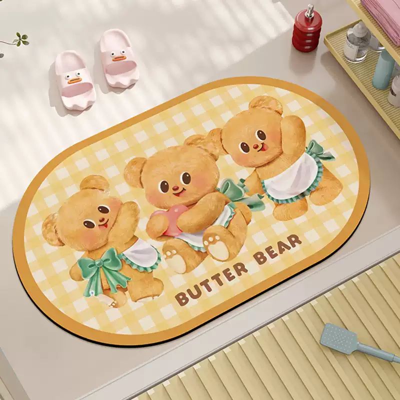 Butter Bear Bath Mat - Three Bears Yellow Plaid