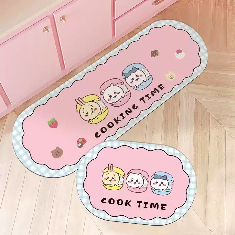 Chiikawa Long Kitchen Mat - Pink Cooking Time