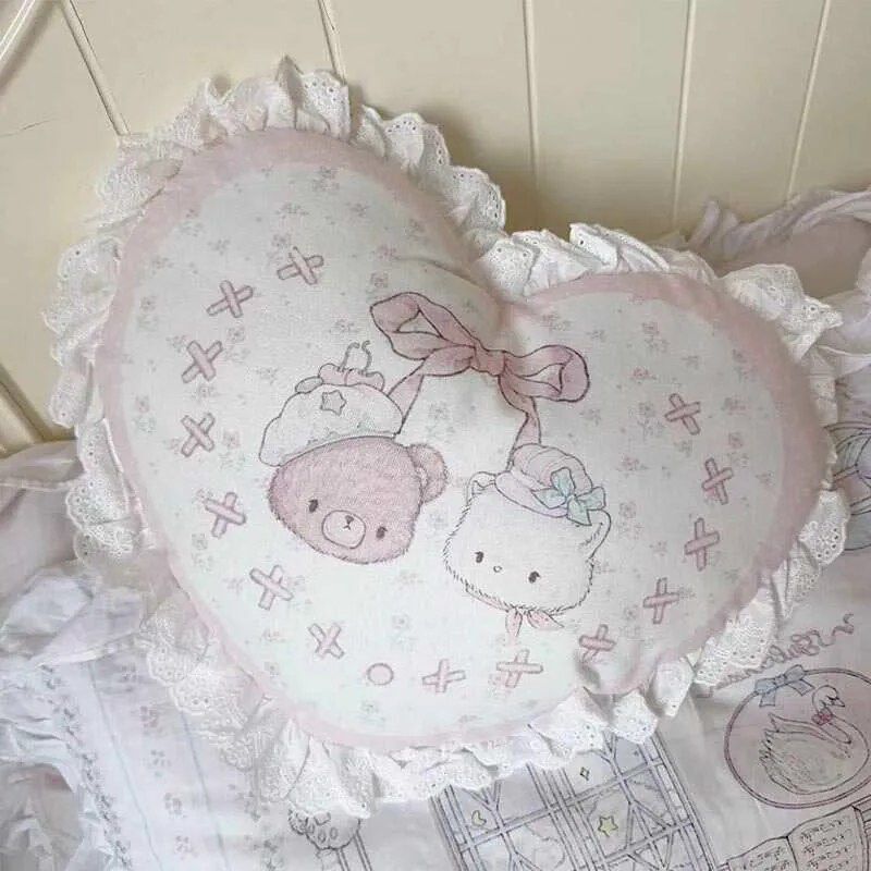 Girl's Dream Bear and Kitten Heart Cushion