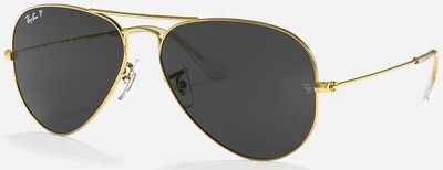 Ray Ban Aviator Polarized Black Solid Color Gold RB3025 919648 58-14