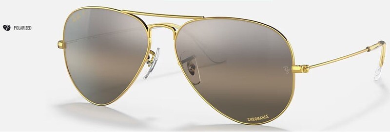 Ray Ban Aviator Chromance Polished Gold Silver Grey Polarized