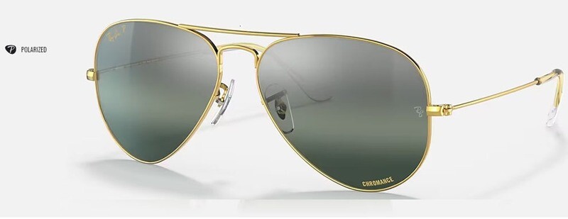 Ray Ban Aviator Chromance Polished Gold Silver Blue Polarized