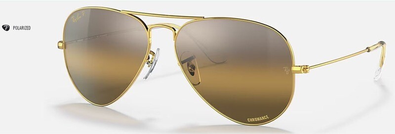 Ray Ban Aviator Chromance Polished Gold Silver Brown Polarized