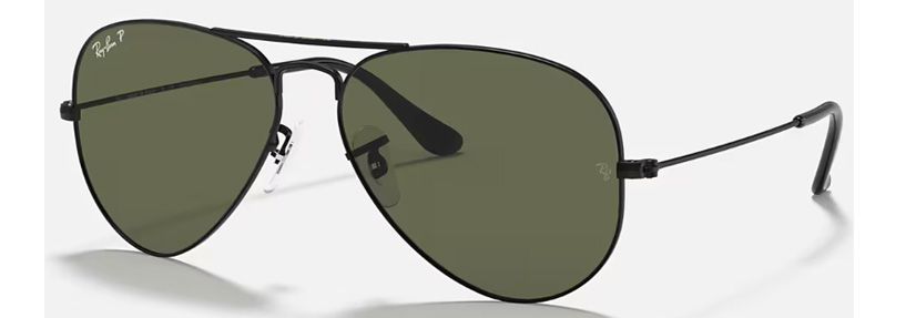 Ray Ban Aviator Polished Black Polarized Green RB3025 002/58 58-14