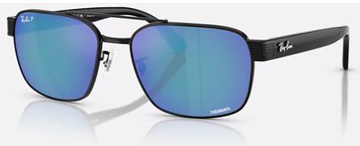 Ray Ban 3751CHROMANCE Polished Black Polar Grey Mirror Blue RB3751CH 002/4L 61-17