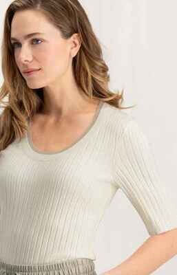Yaya woman Fitted half sleeve sweater OFF WHITE KNIT
