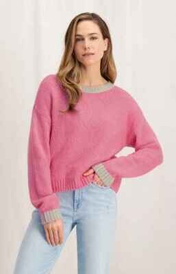 Yaya woman Contrast color sweater ls MORNING GLORY PINK