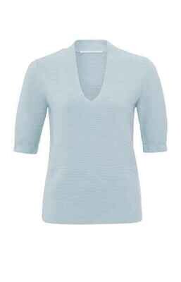 Yaya woman V-neck short sleeve sweater PLEIN AIR BLUE