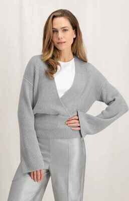 Yaya woman Cropped wrap sweater wide sleeve HARBOR MIST GREY