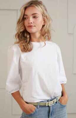 Yaya woman Jersey top with woven sleeves PURE WHITE