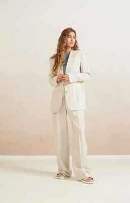 Yaya woman Woven high waist trousers with WHITE SAND