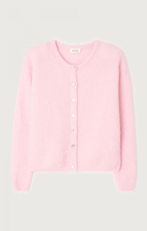 american vintage Gilet col rond roze