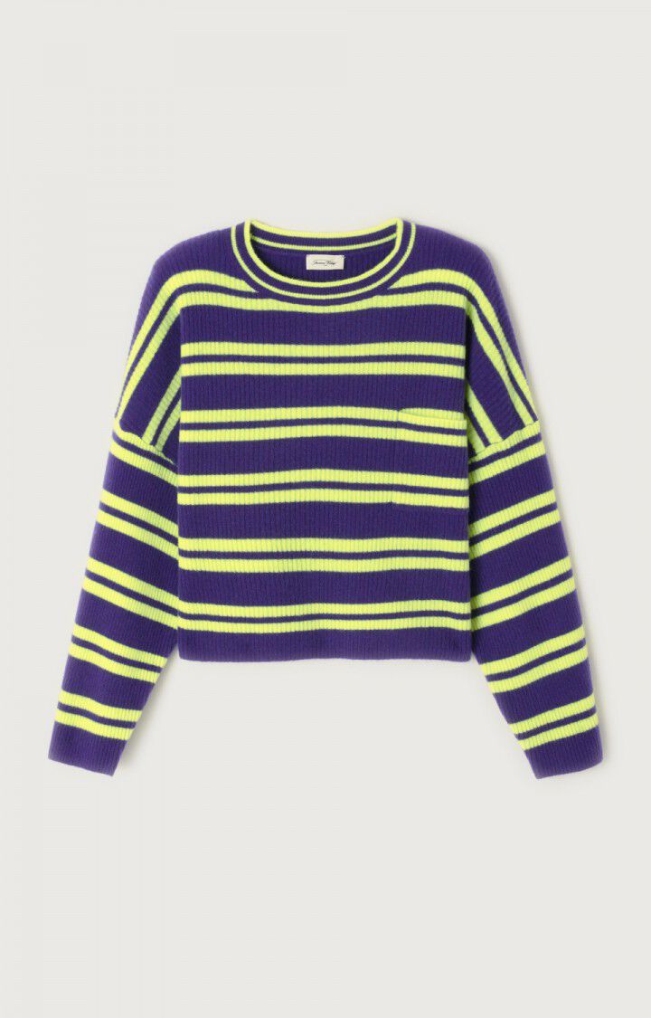 american vintage Pull col rond paars/geel-groen