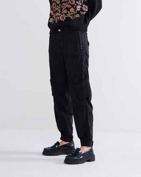 Summum Cargo pants soft stretch sateen zwart