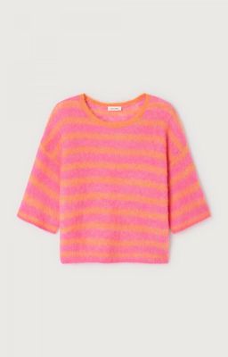 american vintage PULL AMPLE MC COL ROND orange-pink