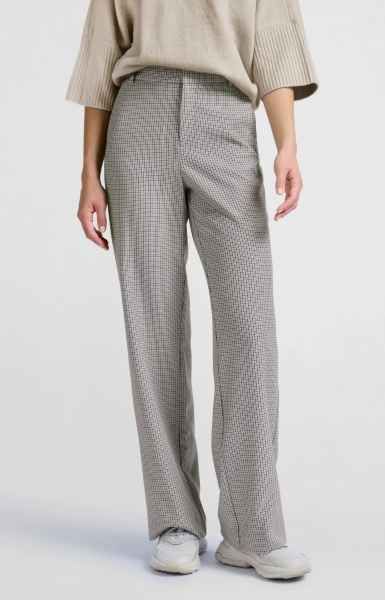 Yaya woman Woven checked wide leg trouser SAND