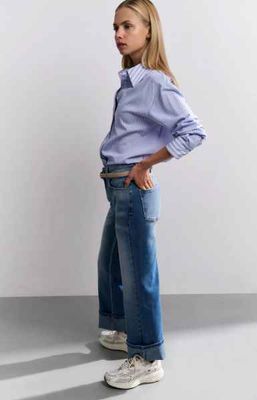 Yaya woman Stripe mix blouse BLUE DESSIN
