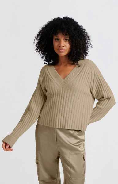 Yaya woman V-neck rib sweater ls SAFARI MELANGE