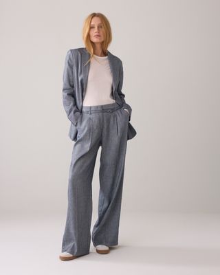 Summum Trousers wide linen navy noir