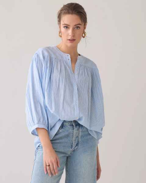 Summum Oversized blouse micro stripe blauw