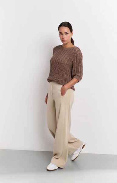 Yaya woman Wide leg trousers with contras TWILL BEIGE
