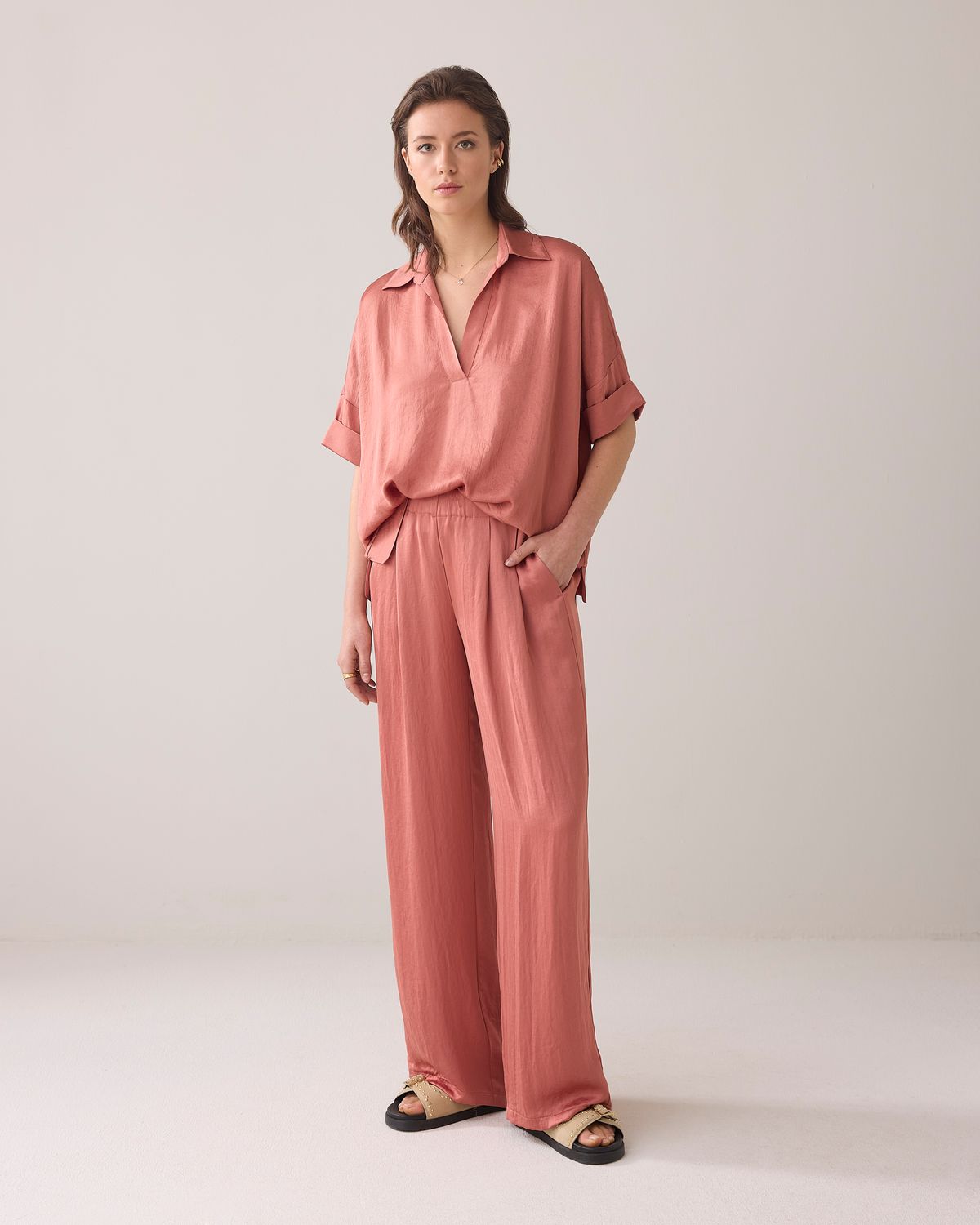 Summum Trousers heavy silky touch sephia blush