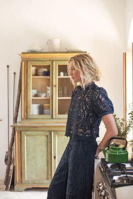 Summum Short sleeve top lace navy noir