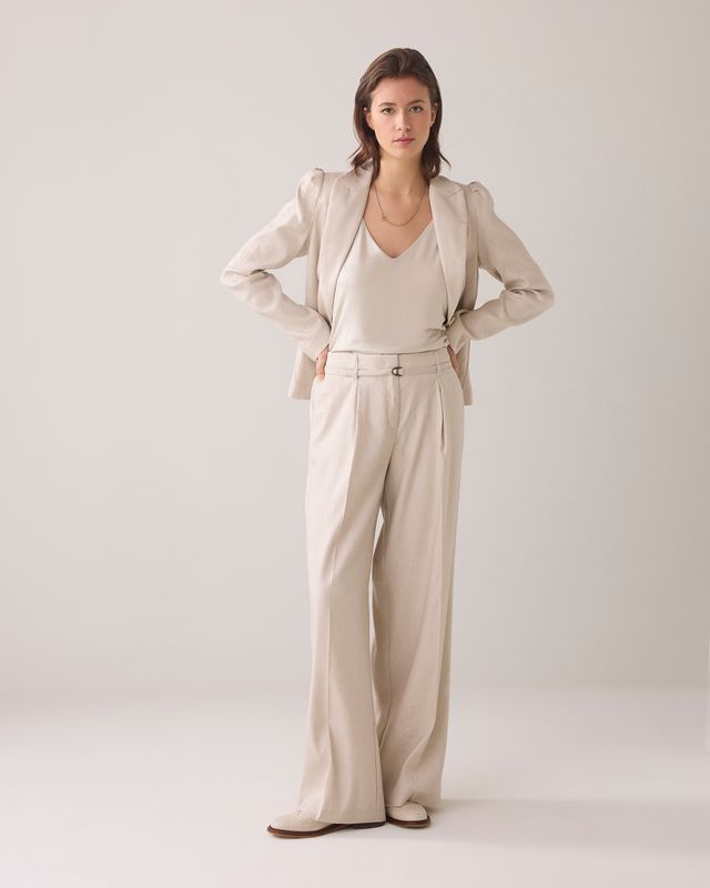 Summum Trousers wide linen pebble beige
