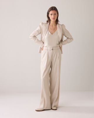 Summum Trousers wide linen pebble beige