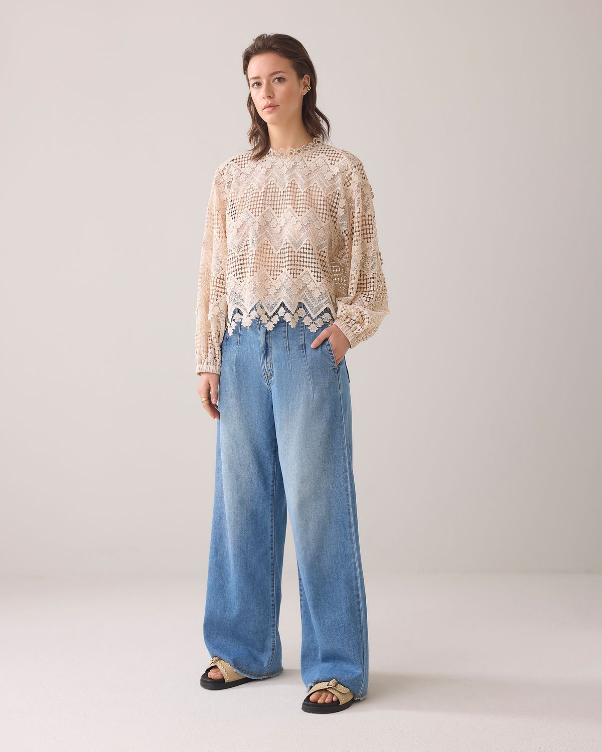 Summum Longsleeve top lace pebble beige
