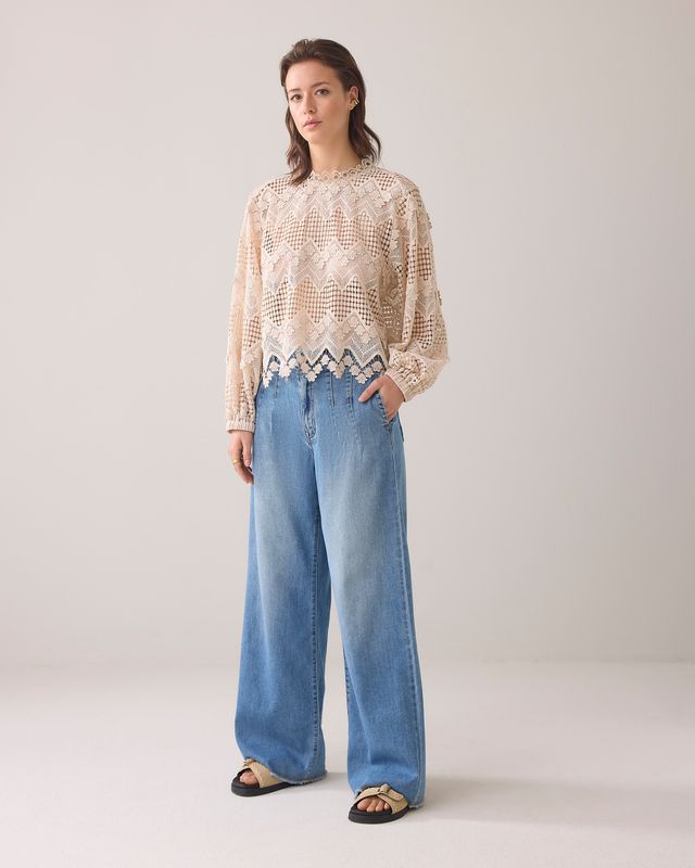 Summum Longsleeve top lace pebble beige