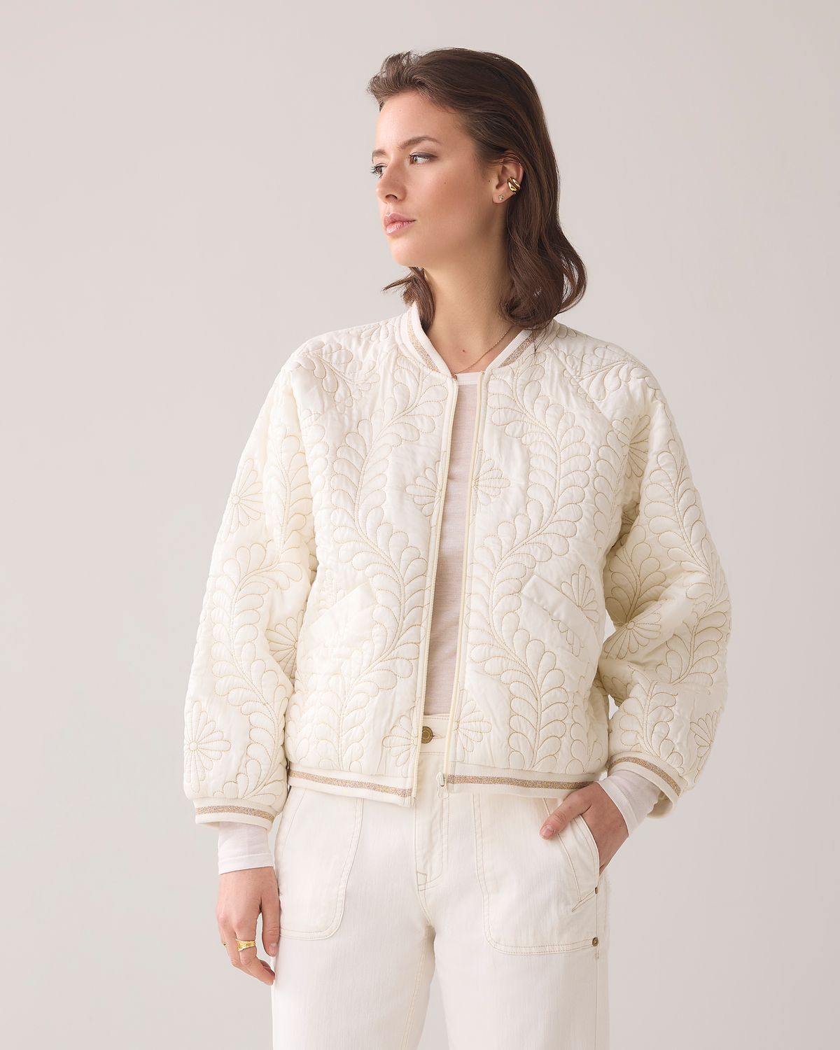 Summum Bomber jacket satin quilted ivory