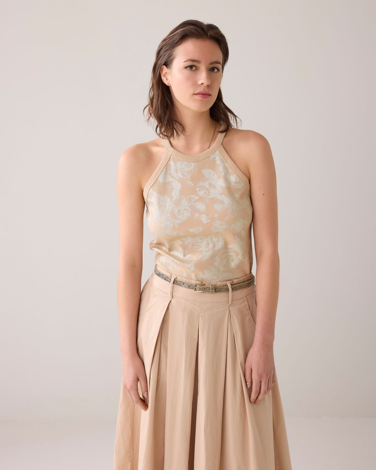 Summum Halter rib top printed sesame