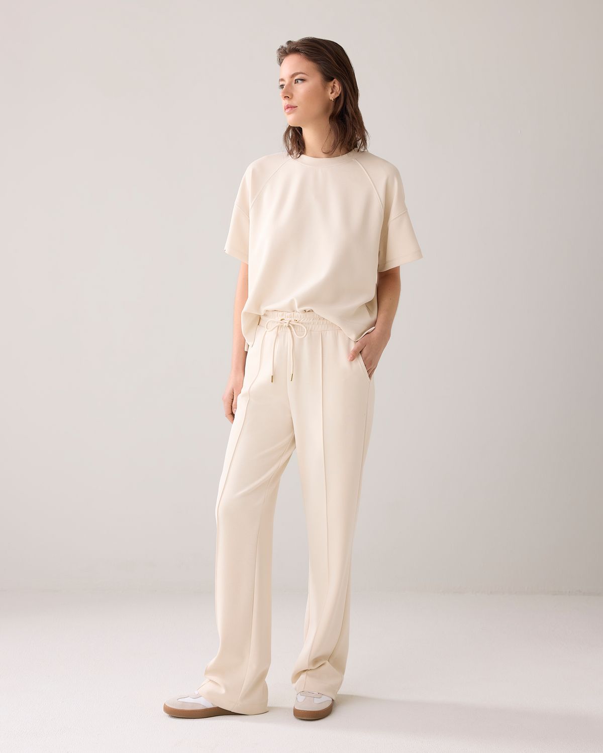Summum Trousers washed modal scuba ecru