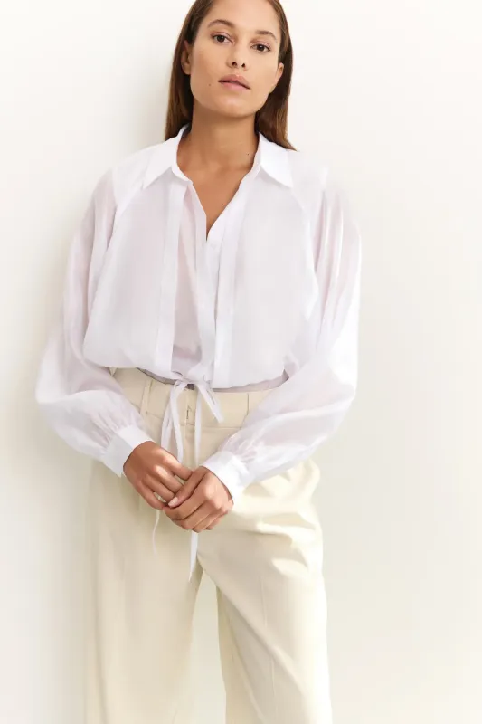 Yaya woman Shiny double layered blouse PURE WHITE