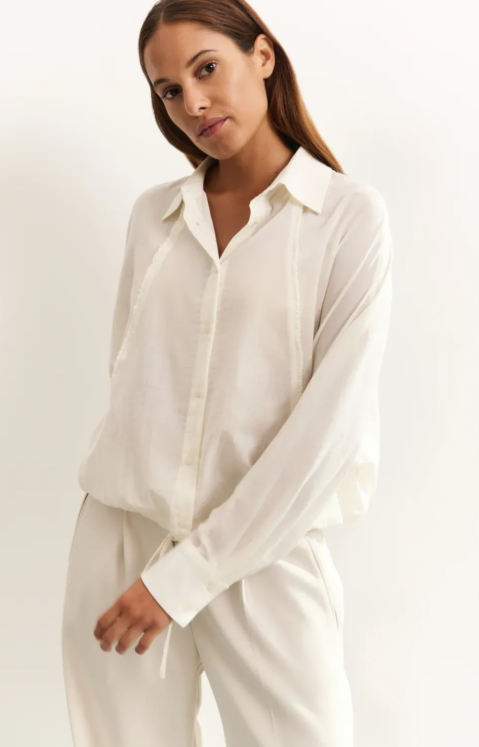 Yaya woman Batwing blouse with edges OFF WHITE