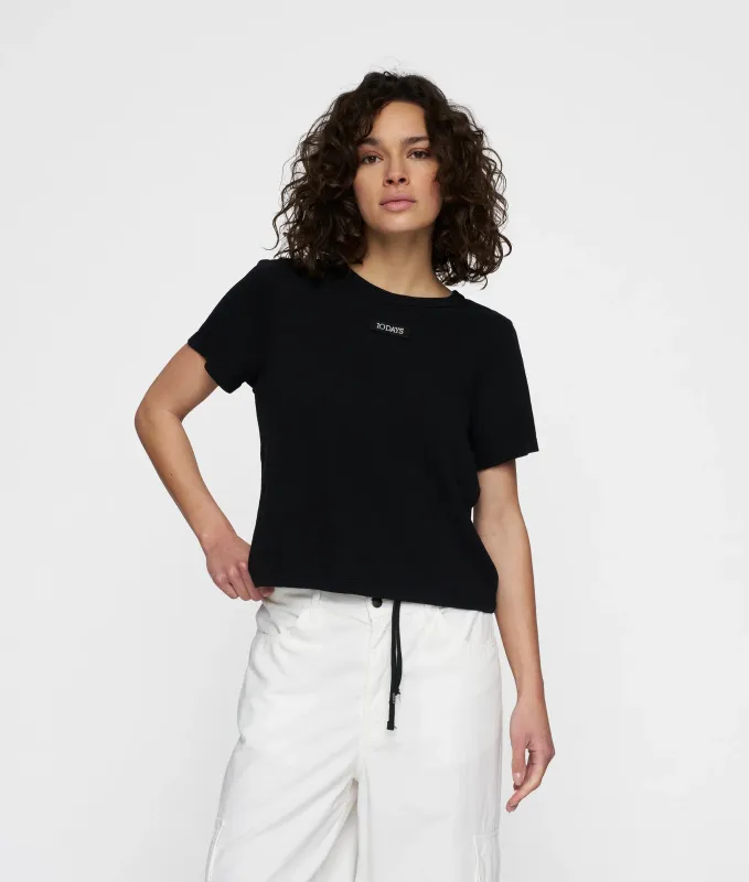 10DAYS Petite tee linen zwart